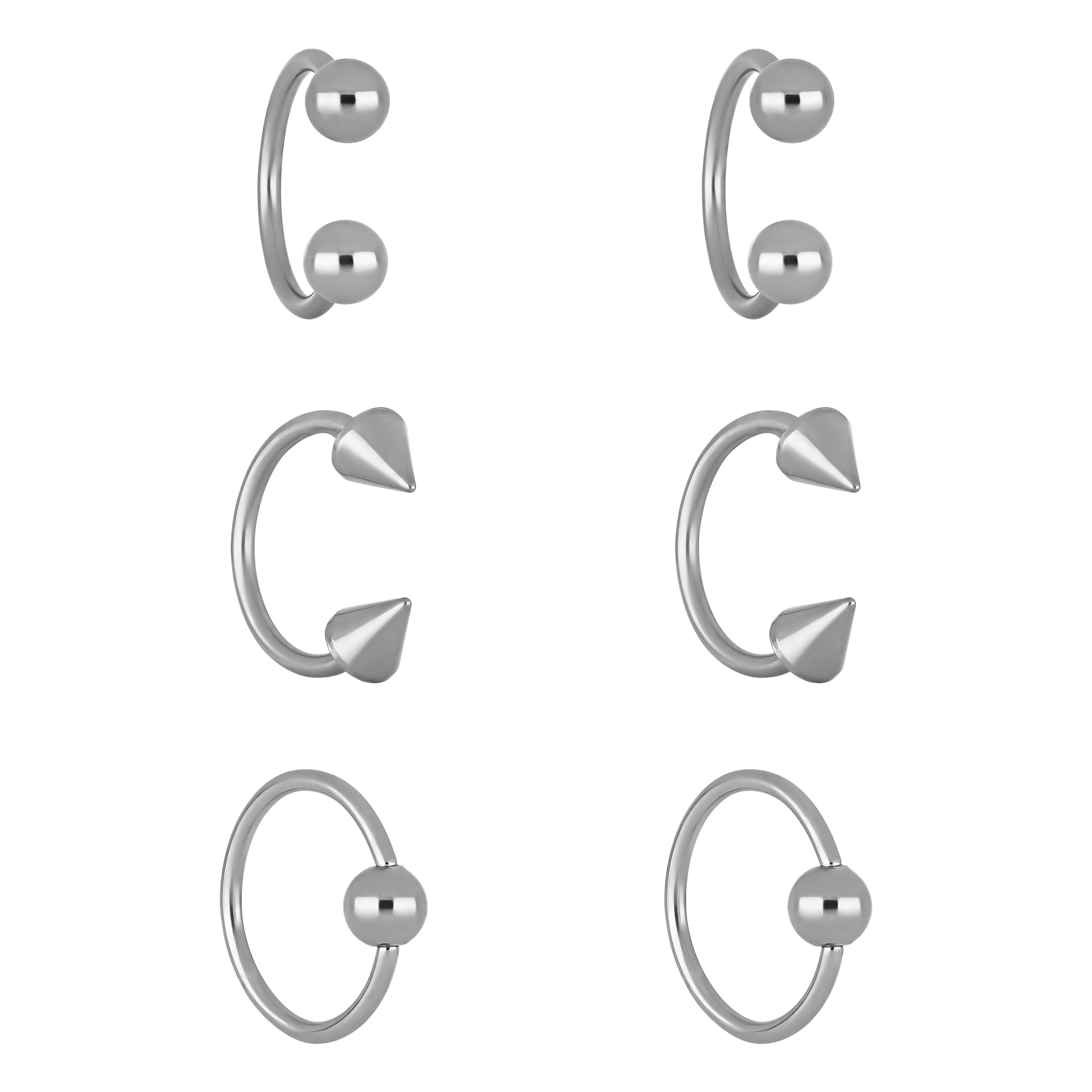 Body Jewelry Women's Stainless Steel 20 Gauge Hoop & Horseshoe Cartilage, Set of 6