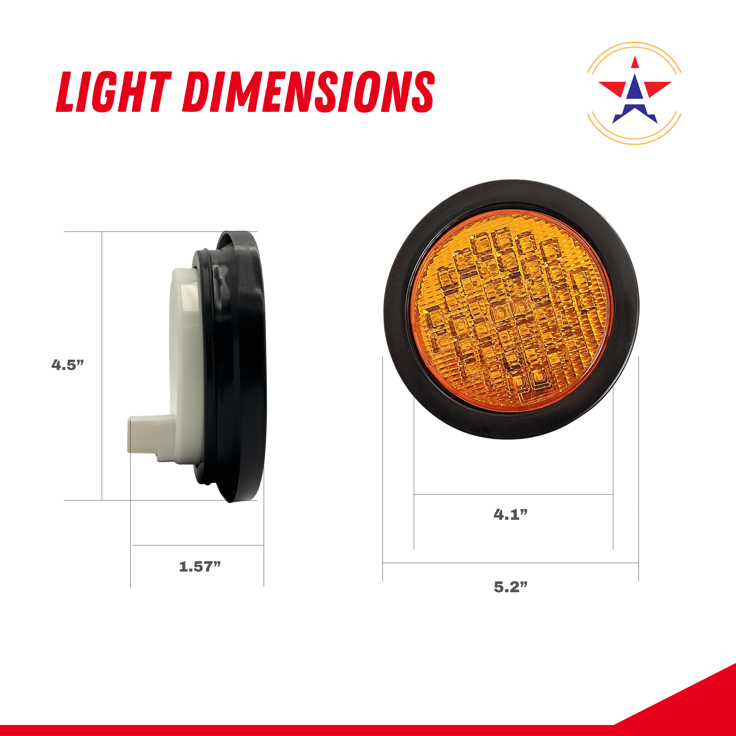 All Star Truck Parts 4 Inch Round Super Bright 40 LED Diodes Mid-Turn Sealed Lights 2x Amber Clear Lens