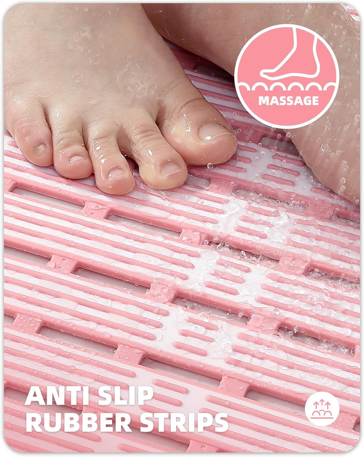 Shower Mat 16"x27", Extra Long Bathtub Mat Non Slip with Suction Cups, Bath Matts for Shower Floor/Inside Shower, Quick Dry, Easy Clean