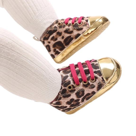 Girls Leopard Print Sneakers Early Lace Up Cruisers Toddlers Breathable Sole Shoes Clothes