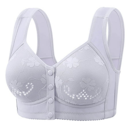 Women s Bras Plus Size  Xunlbb Fashion Women Solid Color Front Opening Buckle Wide Shoulder Strap Wireless Cushion Daily Bra(Blue 42)