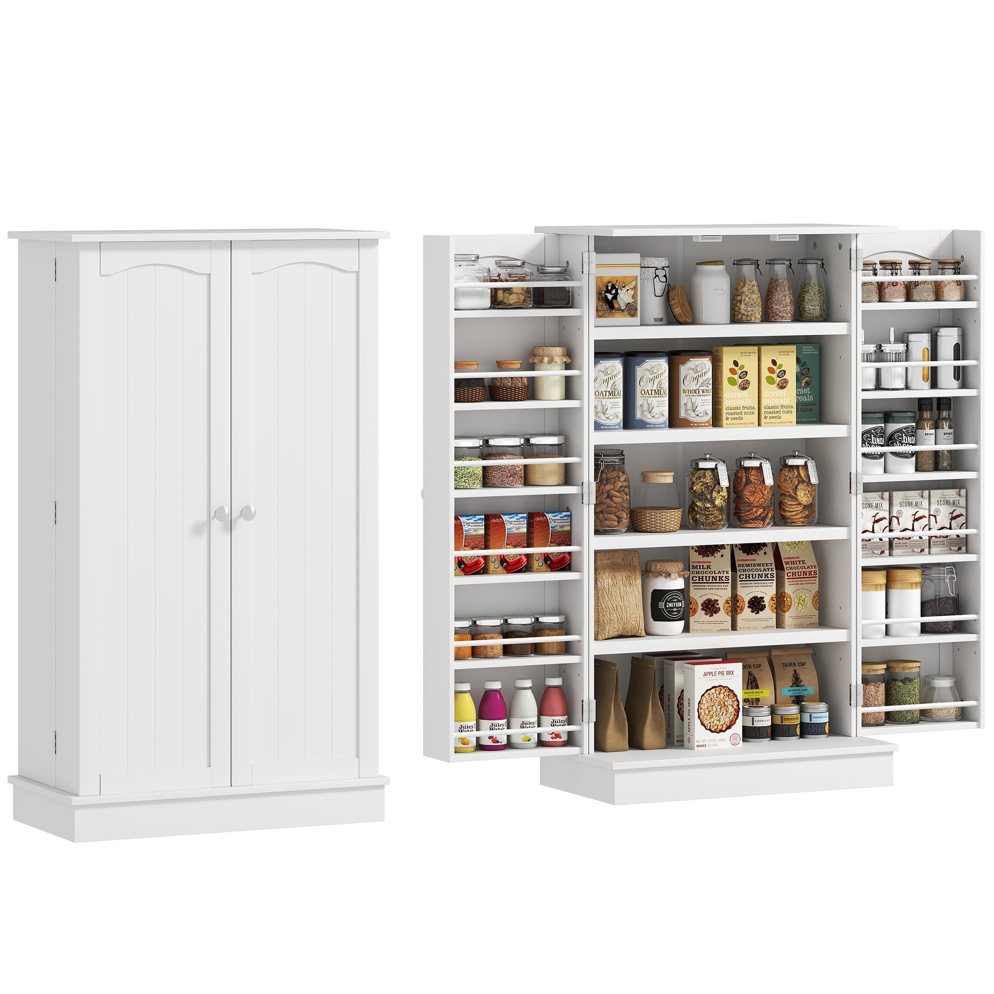 HOMCOM 41" Kitchen Pantry, 2-Door Kitchen Cabinet with 5-tier Storage Shelving, 12 Spice Racks and Adjustable Shelves for Dining Room, White