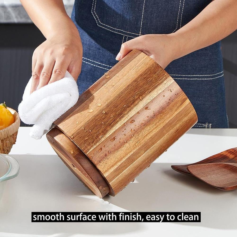 360 Rotating Utensil Holder Acacia Wooden Utensil Holder 7.2" Large Wood Kit I3
