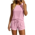 thumbnail image 2 of Cxenplz Women's Summer 2 Piece Outfits Sets Sleeveless Crop Top Tank and Drawstring Casual Shorts Lounge Sets, 2 of 5