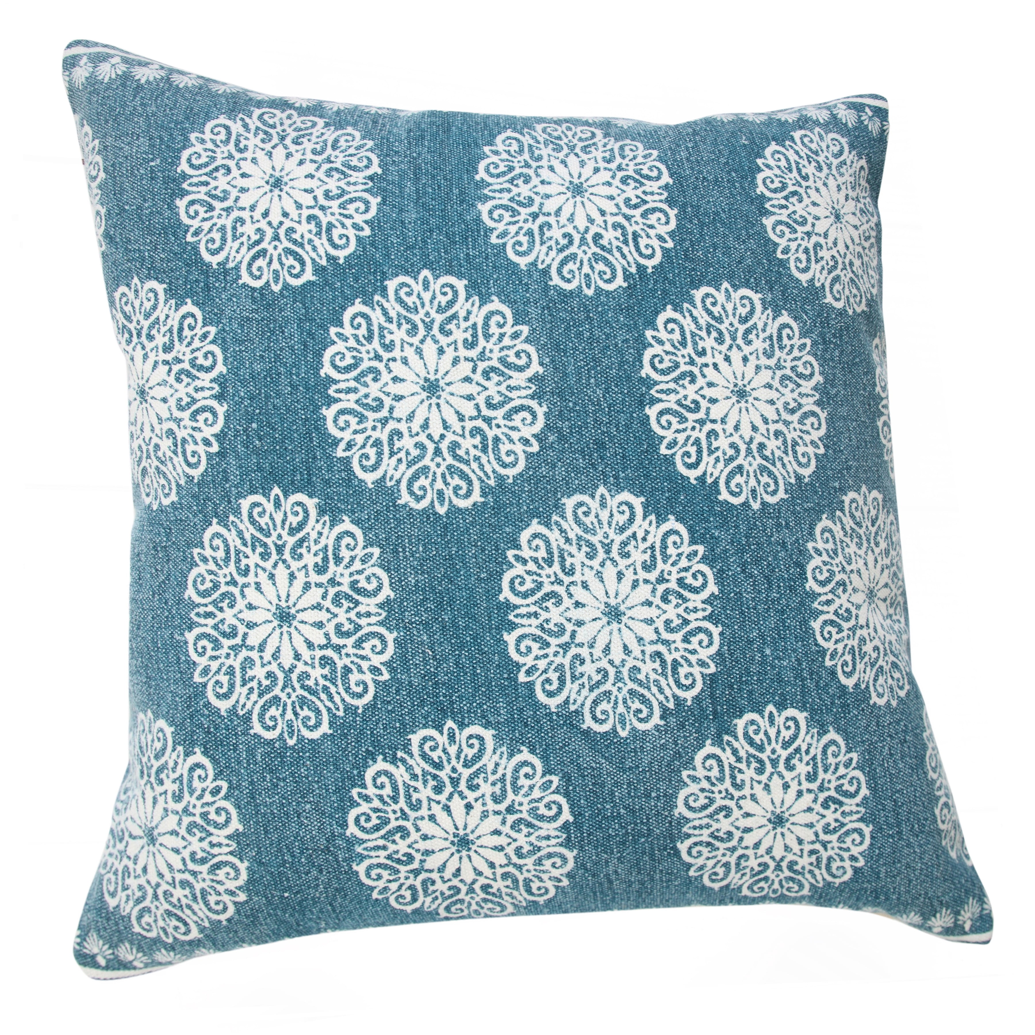 Ox Bay 20" x 20" Hand-Woven Blue/ White Floral/Botanical Organic Cotton Pillow Cover