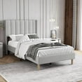 thumbnail image 2 of Upholstered Platform Bed Frame Twin Size with Headboard,Mattress Foundation Strong Wooden Slats Support No Box Spring Needed Easy Assembly Light Grey, 2 of 2