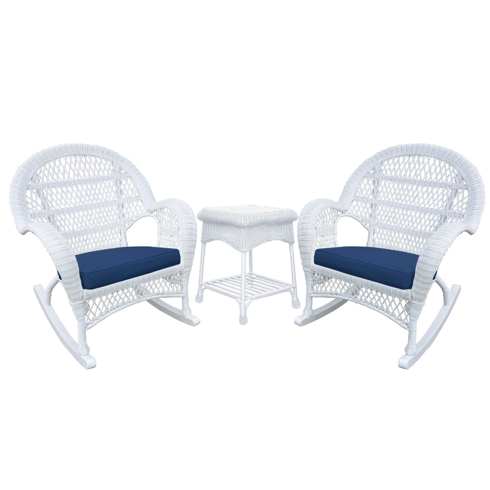 Jeco Santa Maria White Rocker Wicker Chair and End Table Set White- No Cushions - image 2 of 5