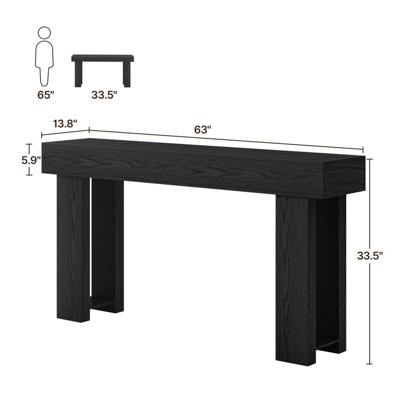 63” Farmhouse Console Table, Narrow Long Sofa Table for Behind Couch, Rustic Wood Entryway Table for Hallway, Living Room & Entrance, Black