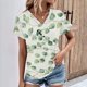 thumbnail image 1 of Fiudx Ofertas Relámpago Top/Camisa de Manga Corta con Cuello En V Plisado Estampado de Verano para Mujer, 1 of 5