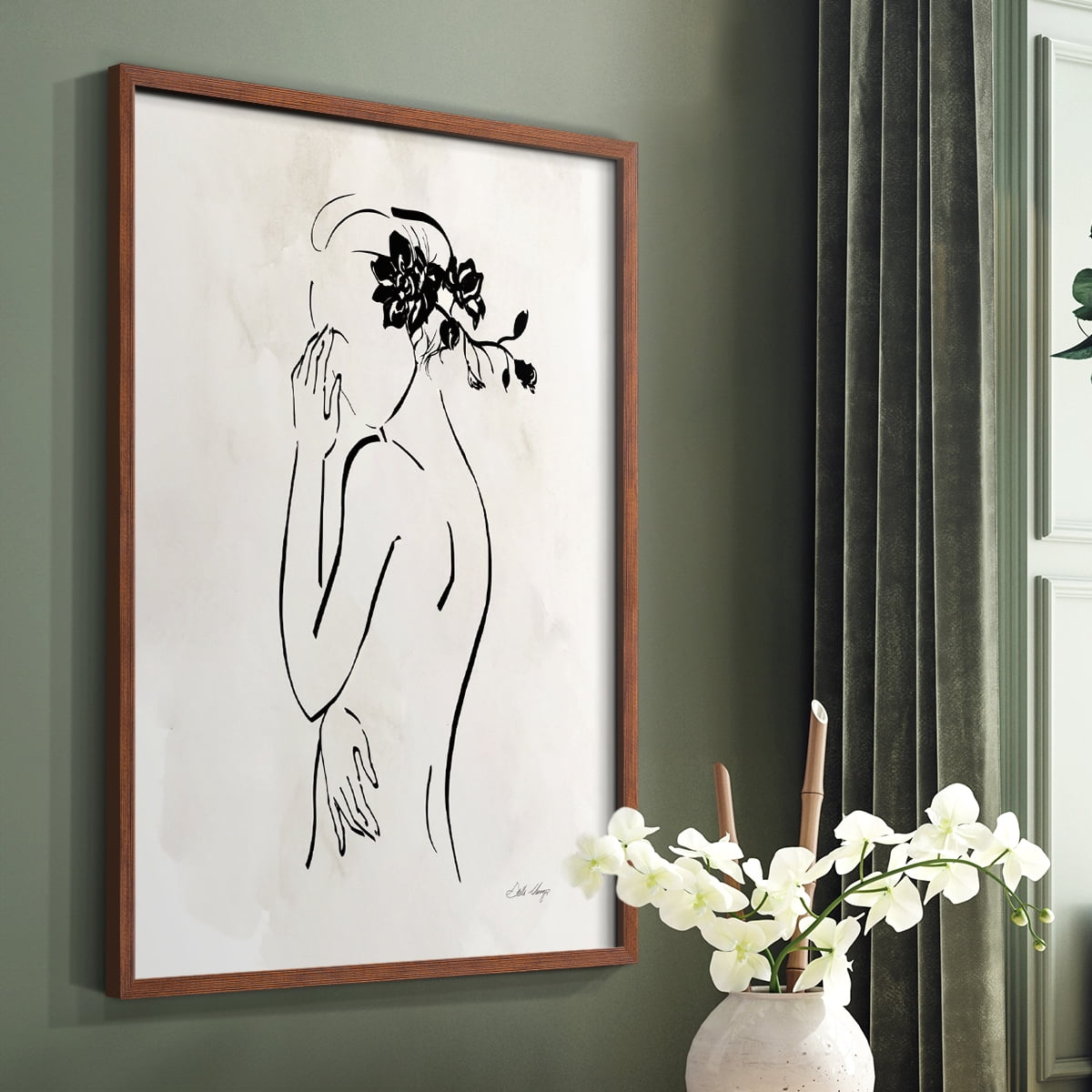Romantic Line Art II in Brown Solid Wood 8 x 10 Framed Print