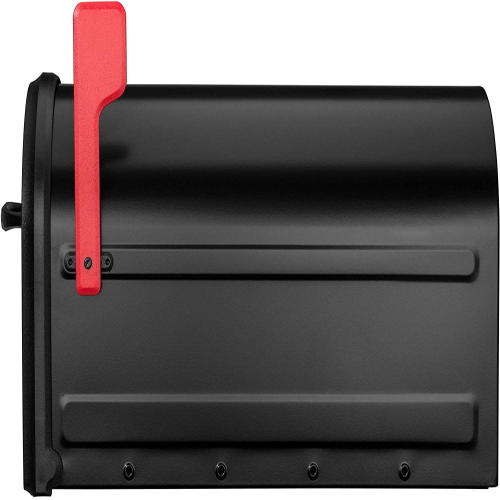 Medium Architectural Mailboxes 7900-2B-R Mapleton Post Mount Black with Red Flag Mailbox