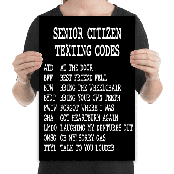 Funny Senior Texting Codes Poster - Wall Decor for Golden Years Gift