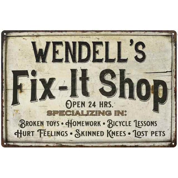 WENDELL'S Fix-It Shop Sign Grandpa Dad Wall Decor 8 x 12 High Gloss Metal 208120006313