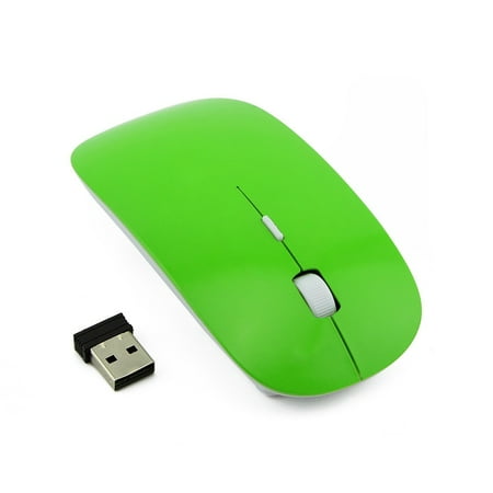 Wireless Ultra Slim Multimedia - Ultra Slim Optical 2.4G Wireless Mouse Mice Portable Ergonomically DPI Adjustable 3D USB Receiver for Laptops & Computers (Green)