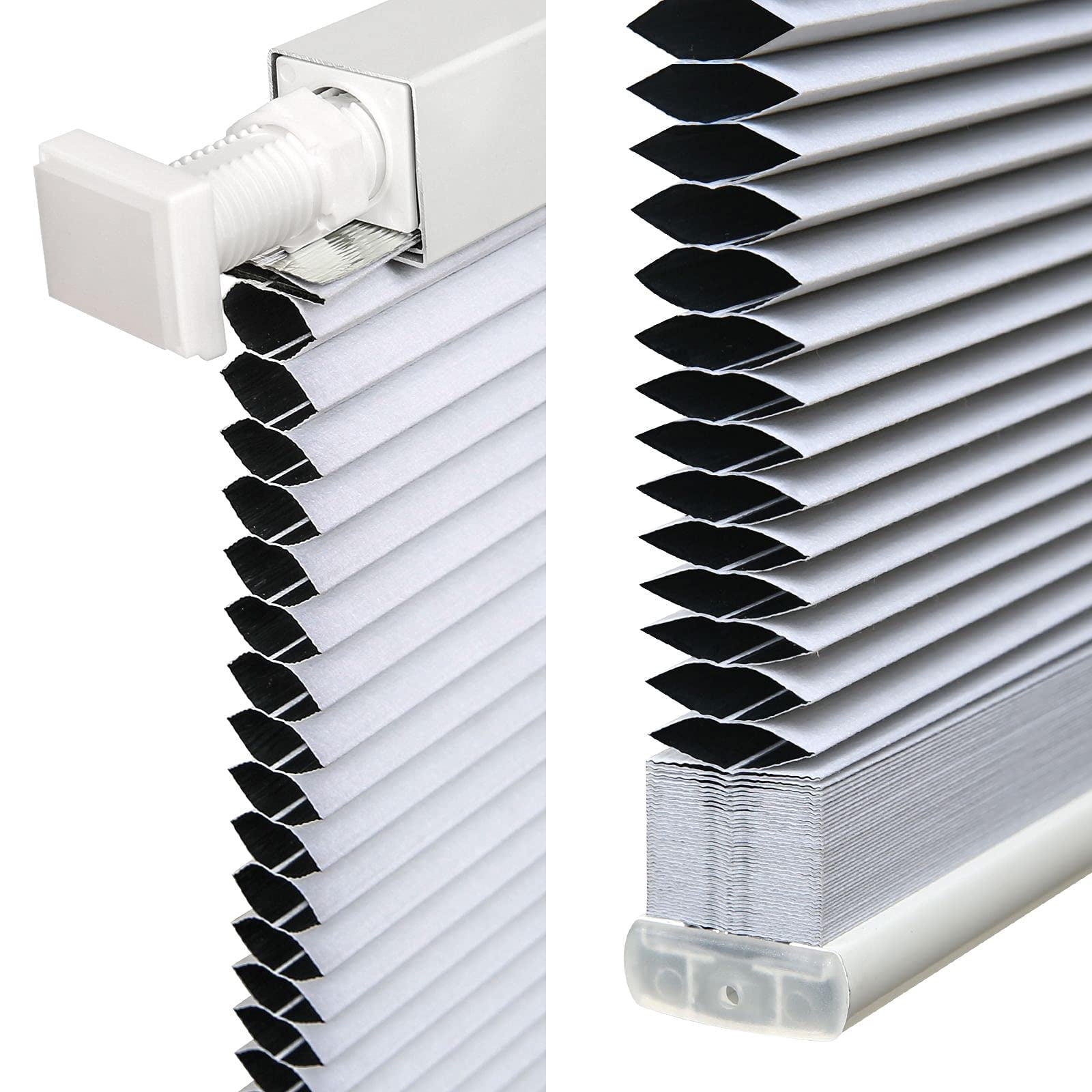 LazBlinds Cordless Cellular Shades, No Tools No Drill Blackout Honeycomb Shades Pleated Blinds for Windows, 35" W x 64" H , Silver White