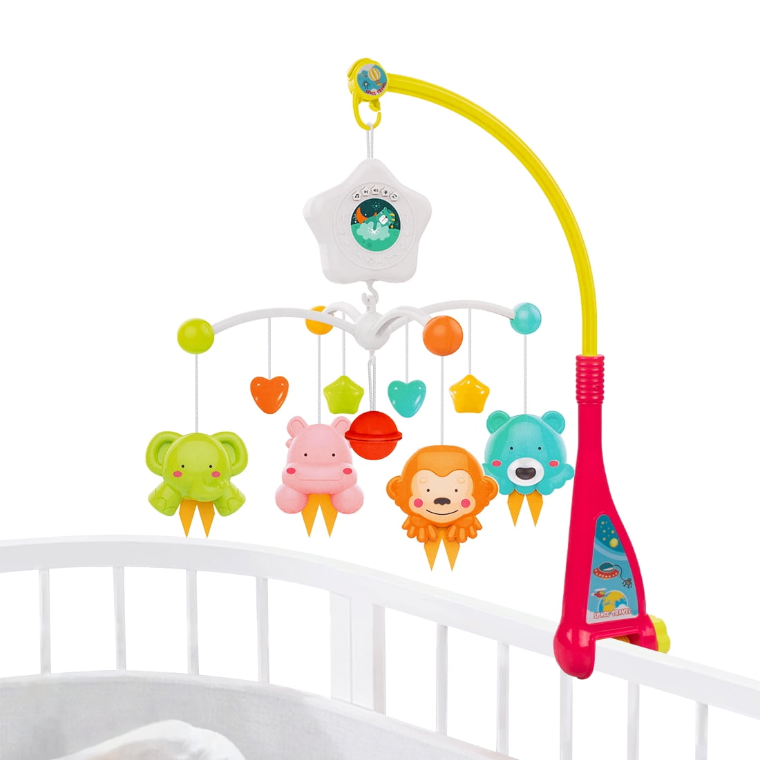 Over The Rainbow Pursuestar Baby Rotary Mobile Crib Bed Bell Toy Windup Clockwork Movement Music Box with Rotating Hook 