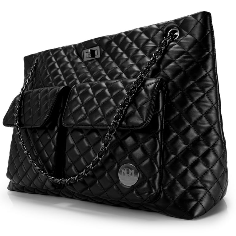 Badgley Mischka Diana XL Faux Leather Tote Weekender Travel Bag, Black
