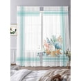 thumbnail image 3 of Aqua Coastal Sheer Curtains 96 Inch Length 2 Panels Set Window Treatments, Nautical Seashells Coral Leaves Stripes Rod Pocket Semi Curtains for Living Room/Bedroom/Kitchen Décor, 104"W x 96"L, 3 of 7