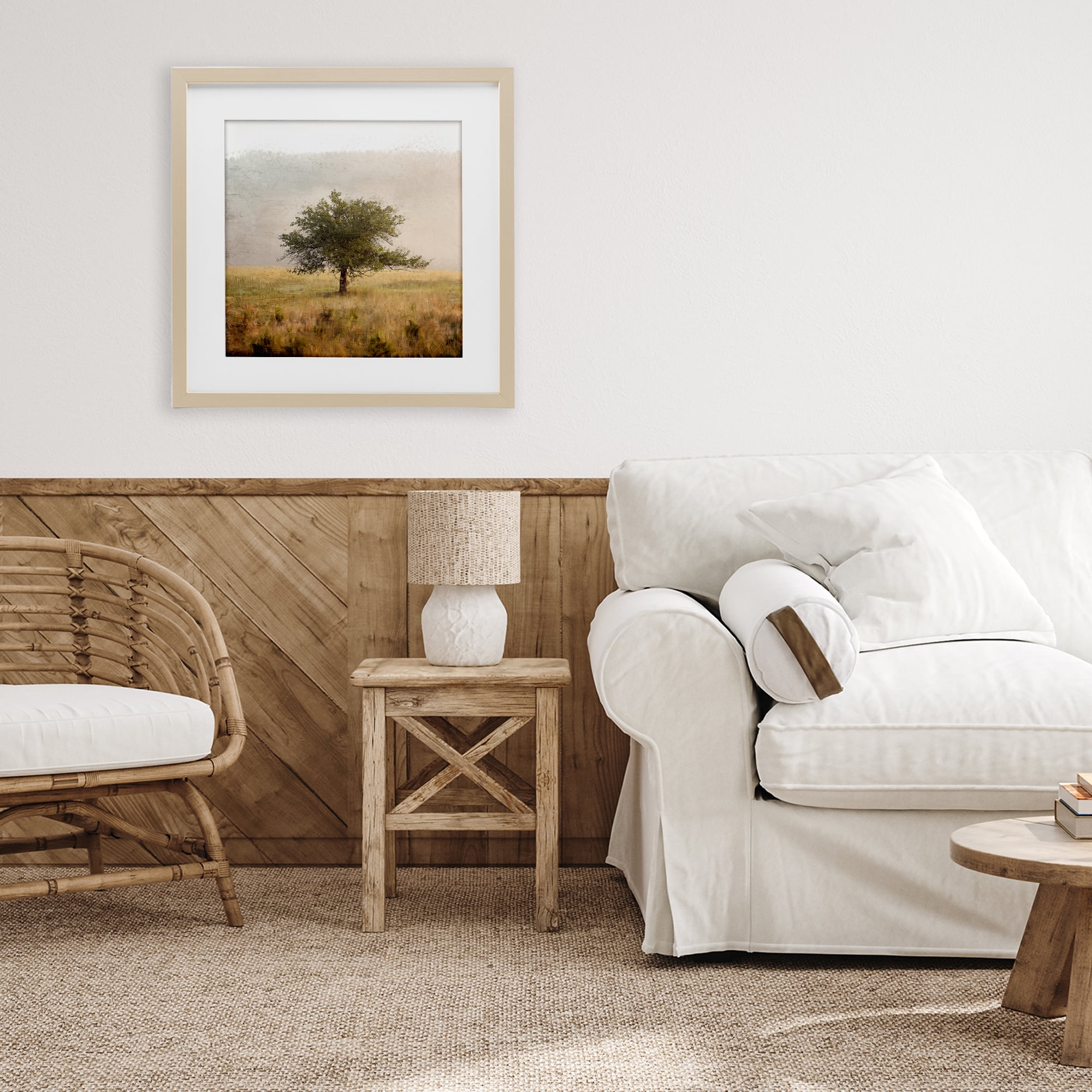 Stupell Industries Tree Alone in Golden Field Birch Framed Print Under Glass, design by Anne Bailey