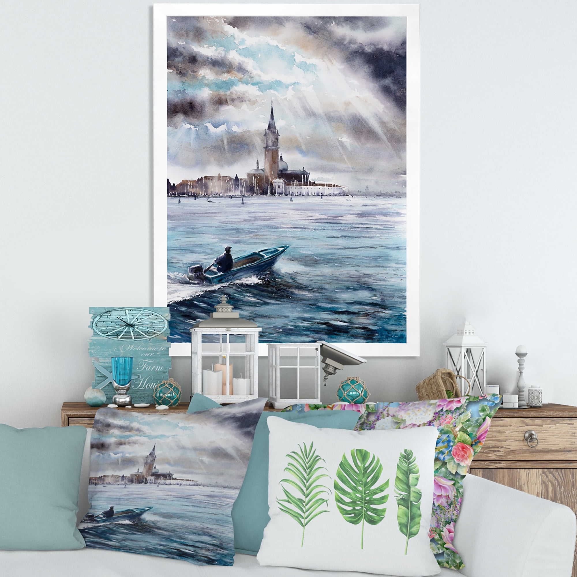 Designart 'Boat Returning In Storm Over Venice In Italy' Nautical & Coastal Framed Art Print