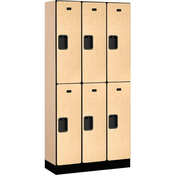 Assembled Double Tier 6 Door Designer Wood Locker, Maple - 12 x 15 x 36 in.