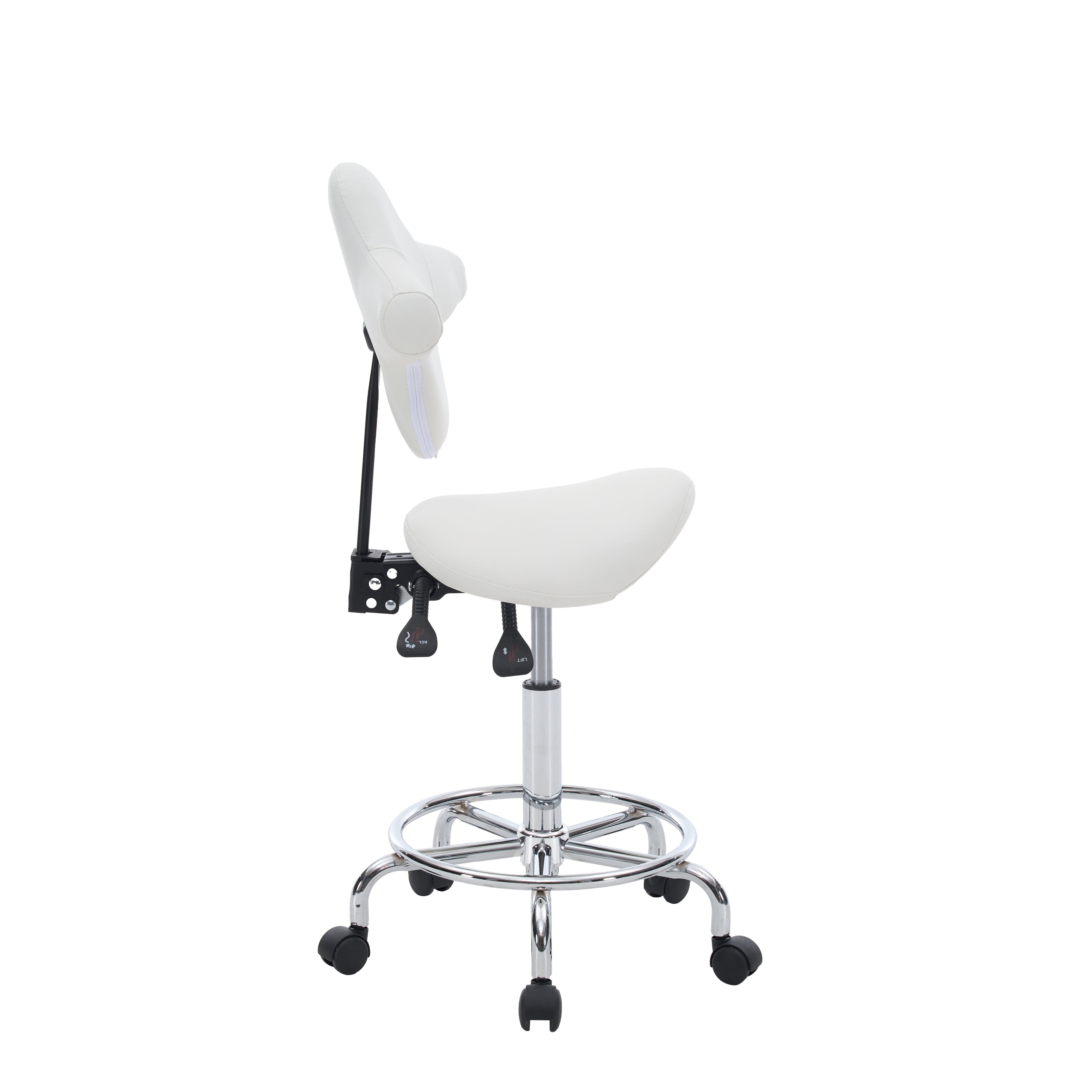 Saddle Stool Chair with Wheels,Ergonomic Swivel Rolling Height Adjustable for Salon Beauty Clinic Dentist Tattoo Home Office(White)