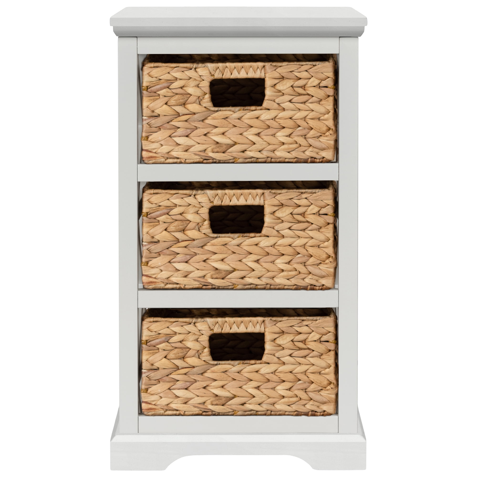 Hampton Meadows 3 Tier X-Side End Storage Cabinet with 3 Wicker Baskets, White