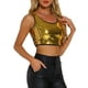 thumbnail image 4 of TOP CROP METÁLICO CON LENTEJUELAS INSPIRE CHIC PARA MUJERES, BRILLO Y SIN MANGAS, TANK TOP DE FIESTA Y CLUB XL DORADO, 4 of 6