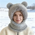 thumbnail image 3 of HNMKIU Winter Cartoon Bear Ear Thickened Pullover Hat and Scarf Set for Adults Windproof Cold Weather Outdoor Activities GY1,One Size, 3 of 4