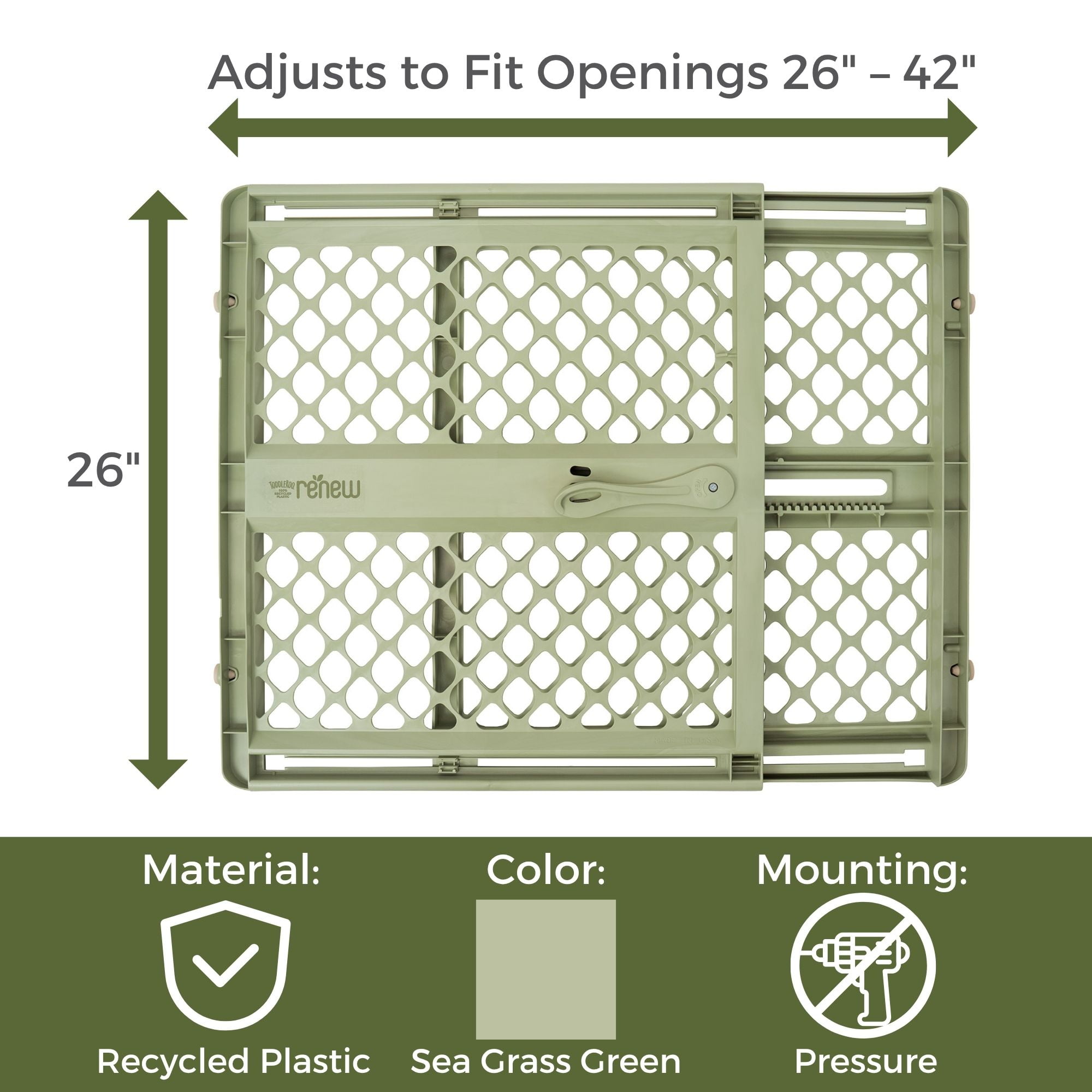 Toddleroo by North States Renew 100% Recycled Plastic Gate for Babies and Toddlers, Green