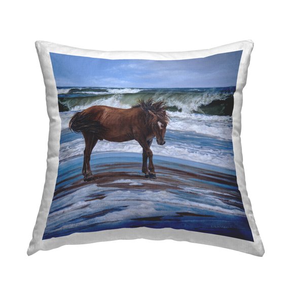 Stupell Industries Horse on Sea Shore Decorative Printed Throw Pillow, 18 x 18