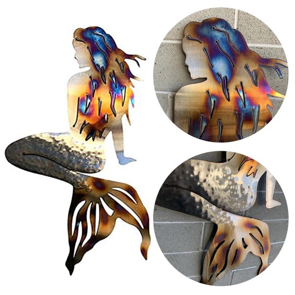 Fznkrag Metal Mermaid Wall Art- Rustproof Mermaids Craft Hanging Mermaid Wall Decoration Stainless Steel Mermaid Sculpture for Room Wall Patio Swimming Pool Bathroom
