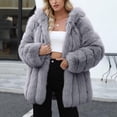 thumbnail image 4 of Women Faux Fur Coat Fluffy Long Sleeve Lapel Jacket with Hood Winter Warm Parka Elegant Overcoat Outerwear, 4 of 7