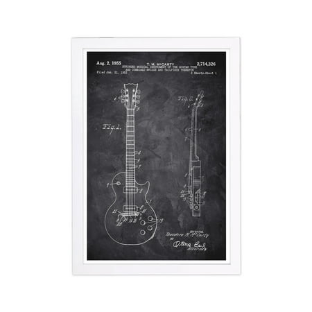 Wynwood Studio 'Gibson Les Paul Guitar 1955 Chalkboard' Music and Dance Framed Wall Art Print - Black,