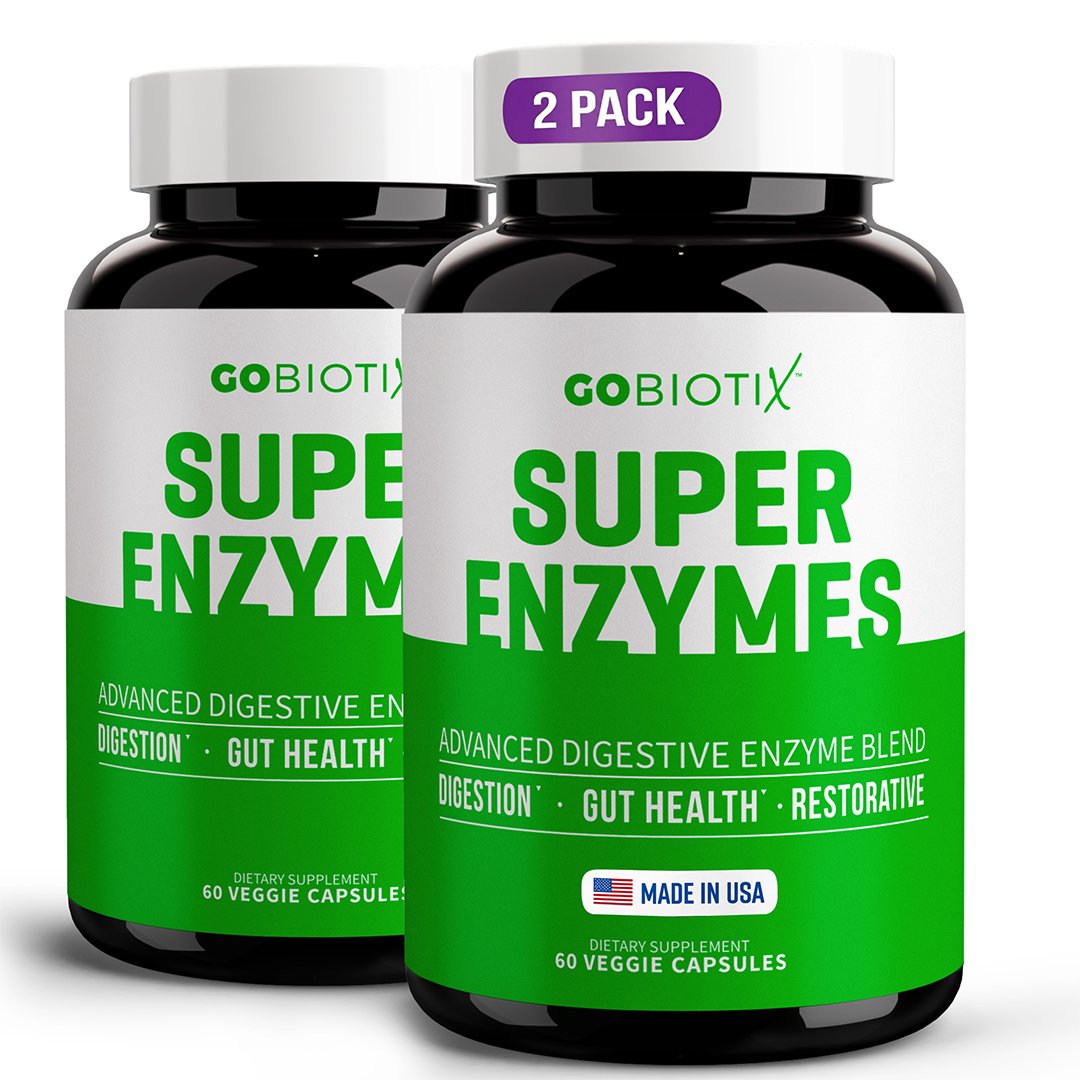 (2 pack) GoBiotix Super Digestive Enzymes with Prebiotics & Probiotics for Men & Women, 60 Capsules for Digestion Support