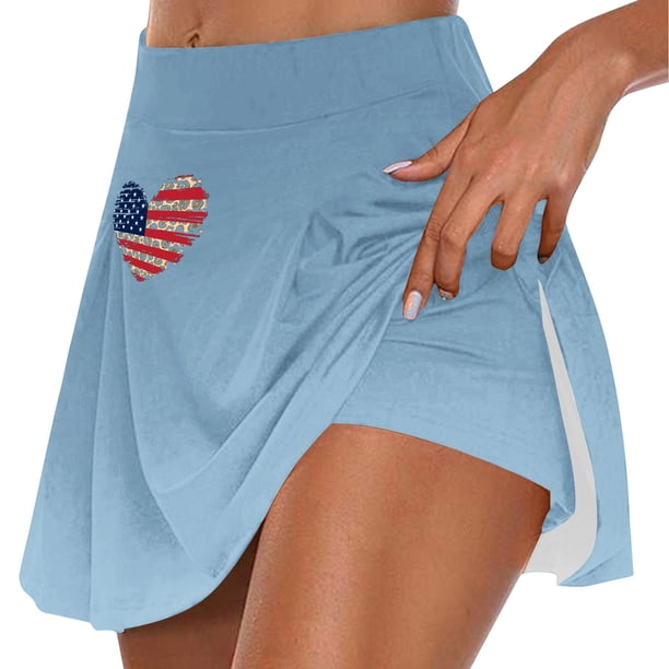 Faldas de Verano para las Mujeres Impresión Hoja Plisado Tenis Atlético Elástico Pantalones Cortos, Falso Dos Piezas Pantalones Falda para Diario