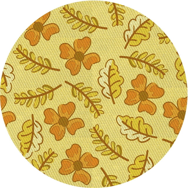 Ahgly Tapis Rond Lavable en Machine Intérieur Transitionnel Jaune Audacieux, 4 Pieds Rond