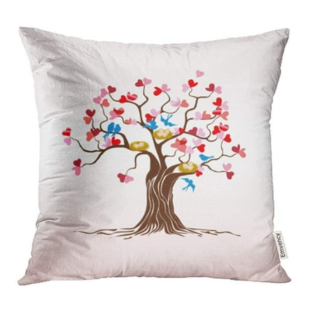 Nest Red Leaf (ARHOME Pink Animal Love Tree with Heart Leaves and Birds Couple Flying Nest Abstract Red Pillowcase Cushion Cases 16x16)
