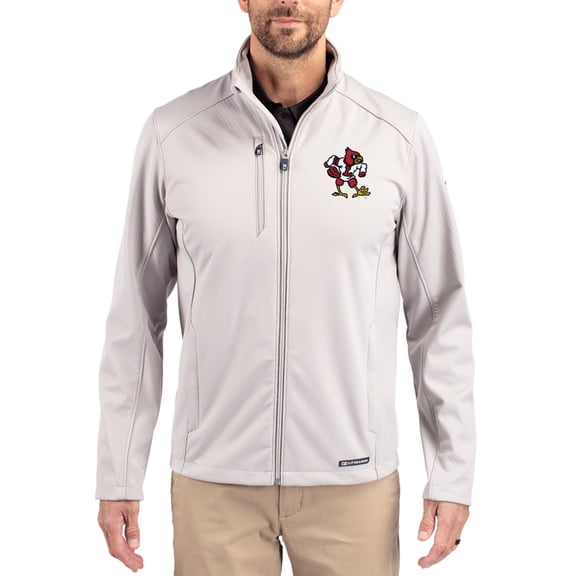 Men's Cutter & Buck Gray Louisville Cardinals Evoke Eco Softshell Recycled Full-Zip Jacket