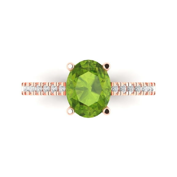 Solitaire with Accents Engagement Ring for Women - 2.21ct Natural Peridot in 14K Rose Gold Promise Ring