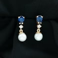 thumbnail image 3 of Rosec Jewels Freshwater Pearl Drop Earrings with Lab Grown Blue Sapphire and Moissanite, 10K Yellow Gold, 3 of 9