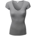 thumbnail image 2 of Women's Basic Short Sleeve V-neck T-shirt Tops, 2 of 4