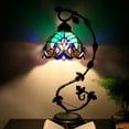 thumbnail image 2 of Stained Glass Lamp Tiffany Style Bedside lamp, Country Table Lamp with Retro Metal Leaf Thin Base 21"Tall, Green Liaison Banker Reading Desk Light for Bedroom Living Room WERFACTORY LED Bulb Included, 2 of 6