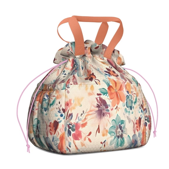 Pioneer Flower Floral Print Pattern Drawstring Lunch Bag Women - Drawstring Lunch Bag Insulated for Work Office - Stain-Resistant Large Lunchbags for Women with Multi-Pockets