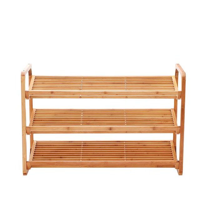 New Ridge Home Goods HX-710382 Natural Bamboo 3-Tier Shoe Rack Shoe Tower Shelf Storage Organizer Cabinet