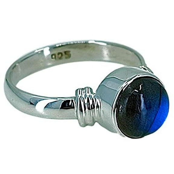 Navya Craft Labradorite Round 925 Sterling Silver Handmade Women Statement Ring Size 10.5