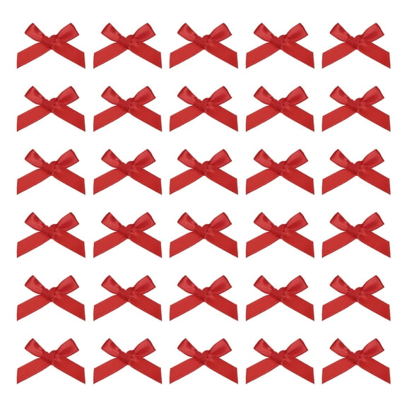 Uxcell 100Pcs Mini Ribbon Bow 1.8 inch Mini Fabric Satin Ribbon Flower Bows Dark Red