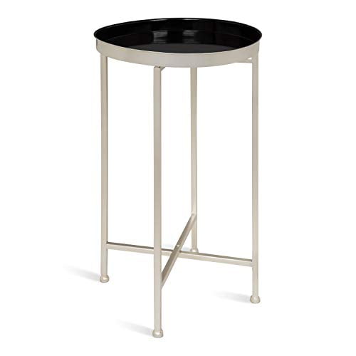 Kate and Laurel Celia Table d'Appoint Ronde en Métal Pliable, 14 Pouces x 14 Pouces x 25,75 Pouces, Noir et Argent, Design Moderne Minimaliste et Plateau Magnétique