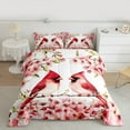 thumbnail image 3 of Manfei Cute Xmas Cardinals Queen Comforter Set,Sakura Bedding Sets,Pink Red White Bedding Comforter Set For Girls Teens,Ultra Soft Home Decor Reversible,3 Pieces, 3 of 9