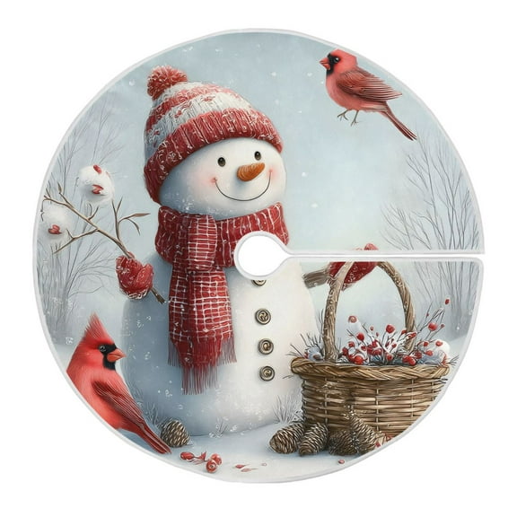 Ryvnso Christmas Tree Skirt Snowman with Cardinals Xmas Tree Skirts Ornament Home Decorations 35.4"